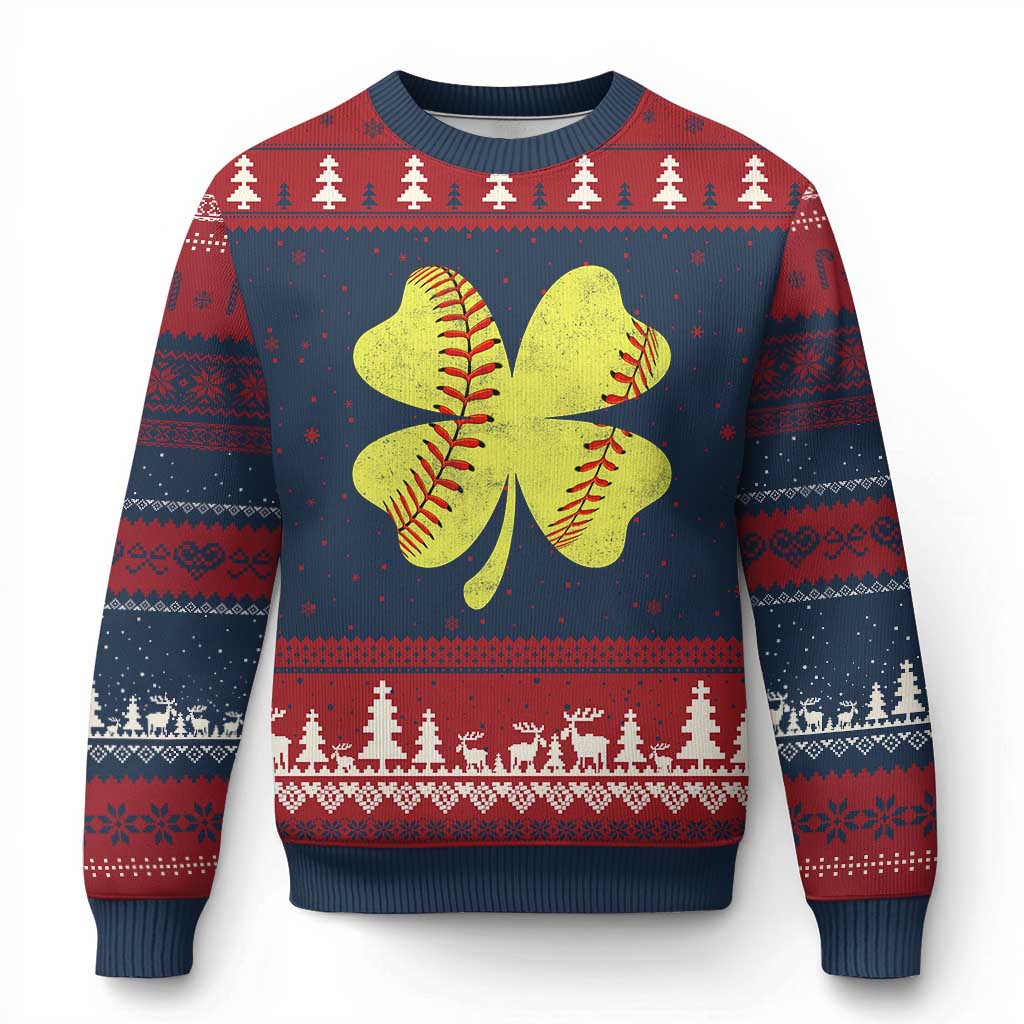 Softball St Patricks Day Irish Clover Sport Ugly Christmas Sweater TS11 Navy Red Print Your Wear