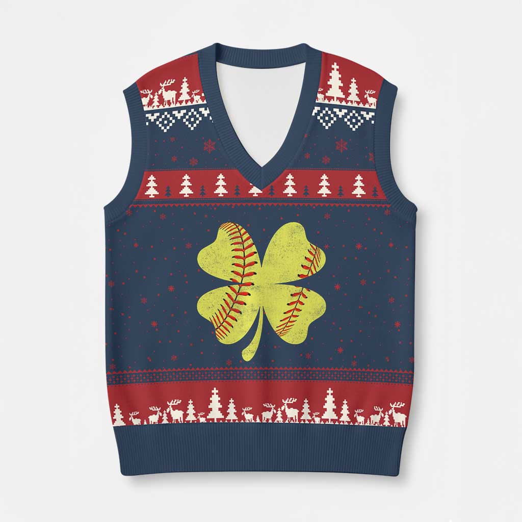 Softball St Patricks Day Irish Clover Sport V-Neck Knit Sweater Vest TS11 Navy Red Print Your Wear