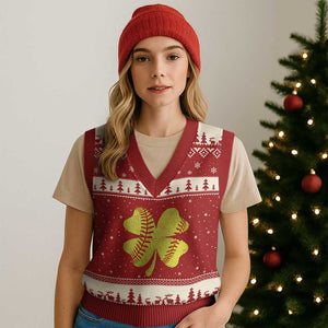 Softball St Patricks Day Irish Clover Sport V-Neck Knit Sweater Vest TS11 Red Beige Print Your Wear