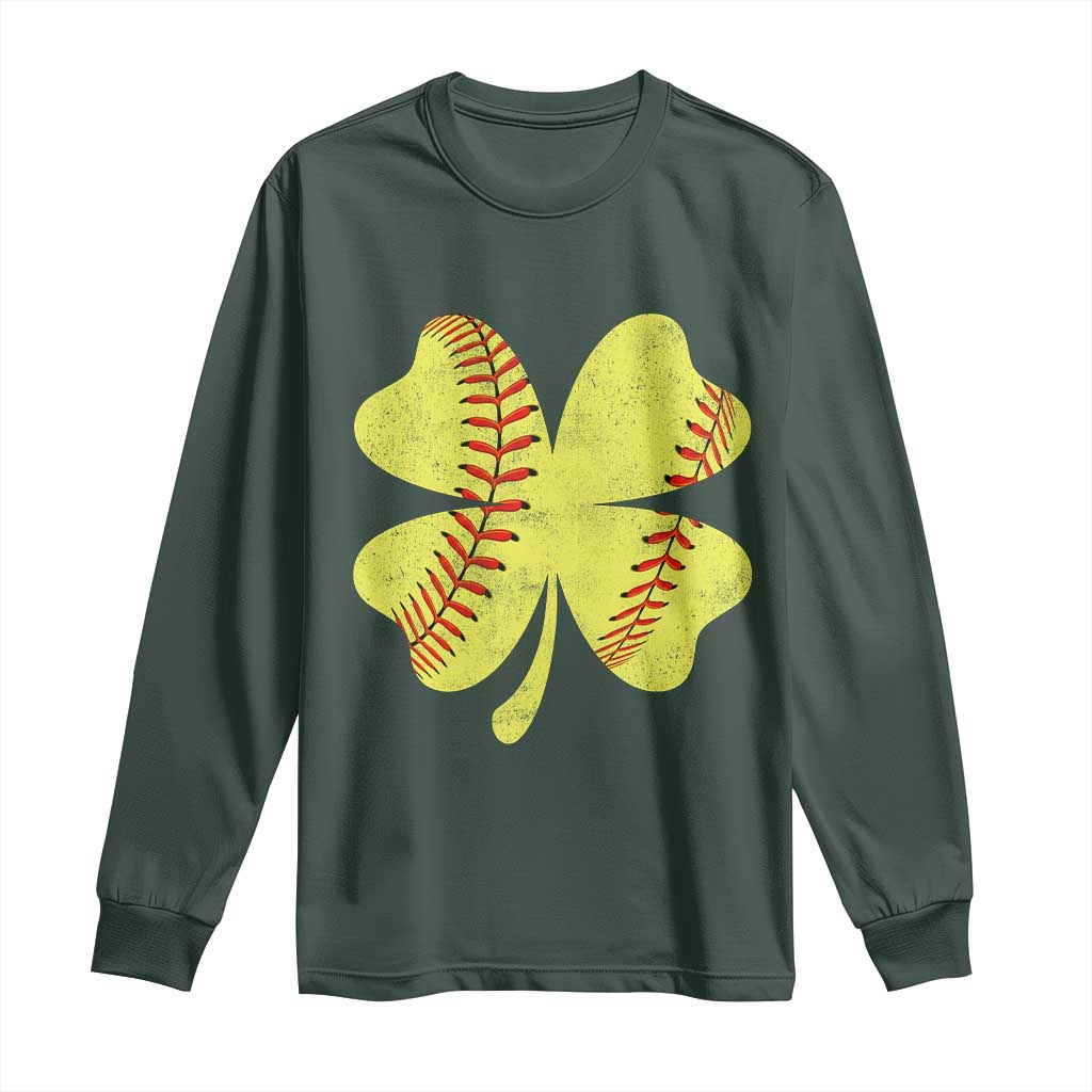 Softball St Patricks Day Irish Clover Sport Long Sleeve Shirt TS11 Dark Forest Green Print Your Wear