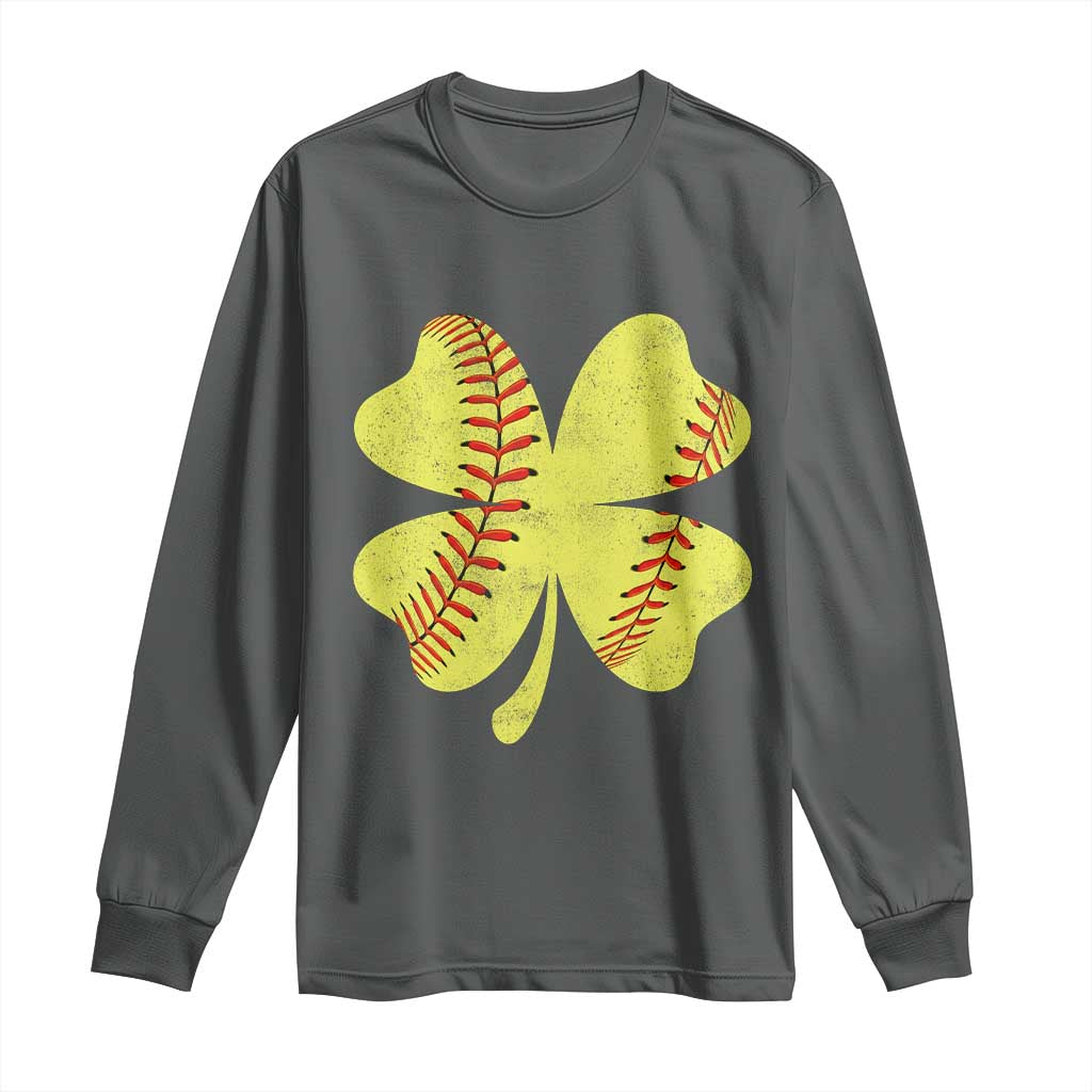 Softball St Patricks Day Irish Clover Sport Long Sleeve Shirt TS11 Dark Heather Print Your Wear