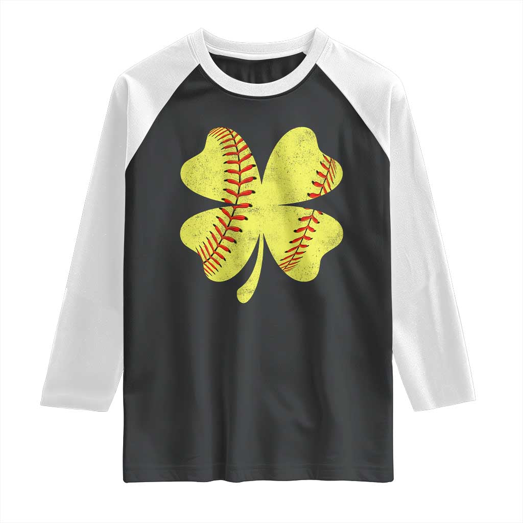 Softball St Patricks Day Irish Clover Sport Raglan Shirt TS11 Black White Print Your Wear