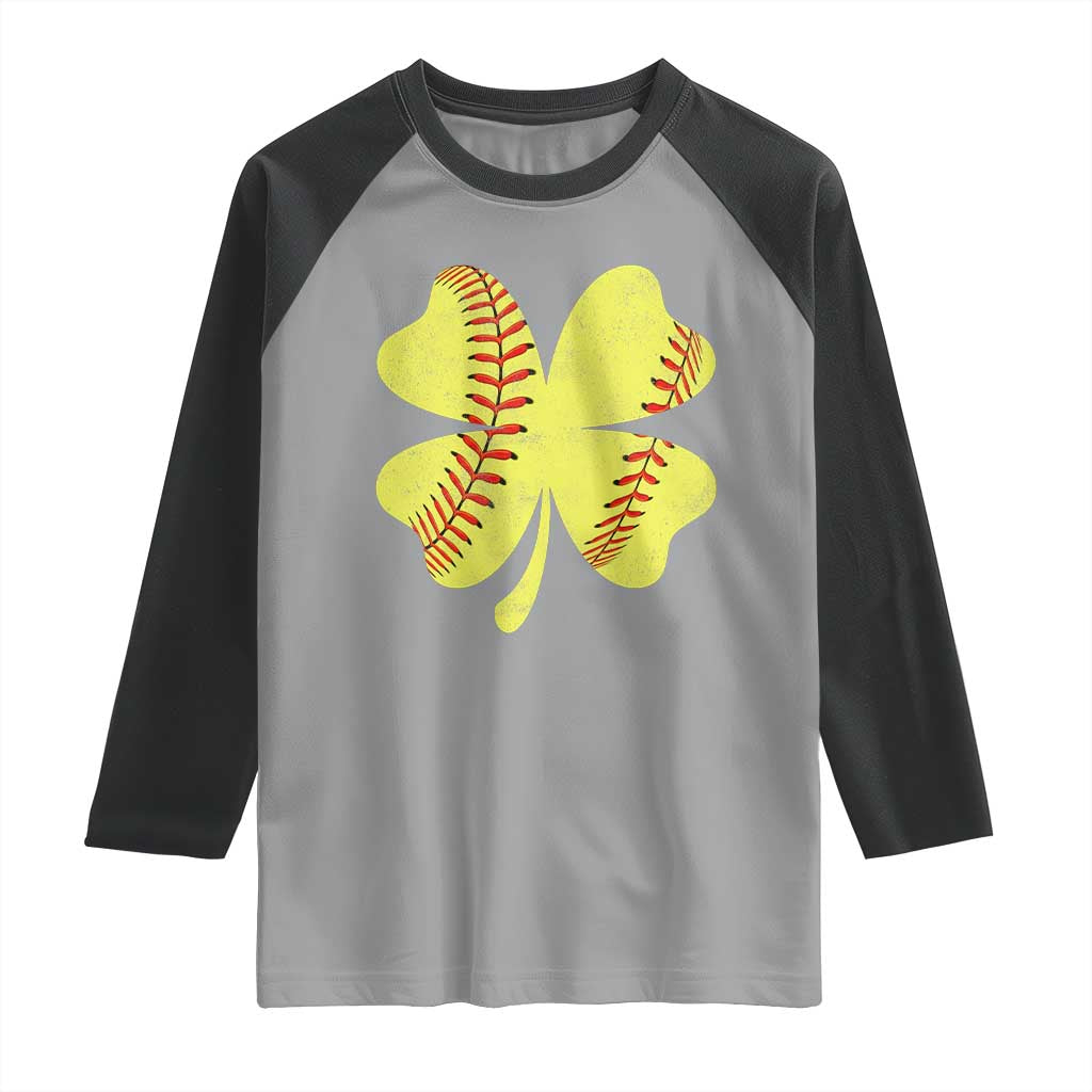 Softball St Patricks Day Irish Clover Sport Raglan Shirt TS11 Sport Gray Black Print Your Wear