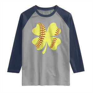 Softball St Patricks Day Irish Clover Sport Raglan Shirt TS11 Sport Gray Navy Print Your Wear