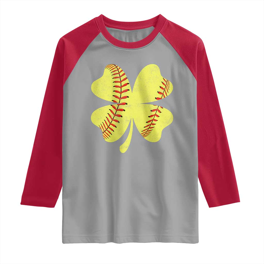 Softball St Patricks Day Irish Clover Sport Raglan Shirt TS11 Sport Gray Red Print Your Wear
