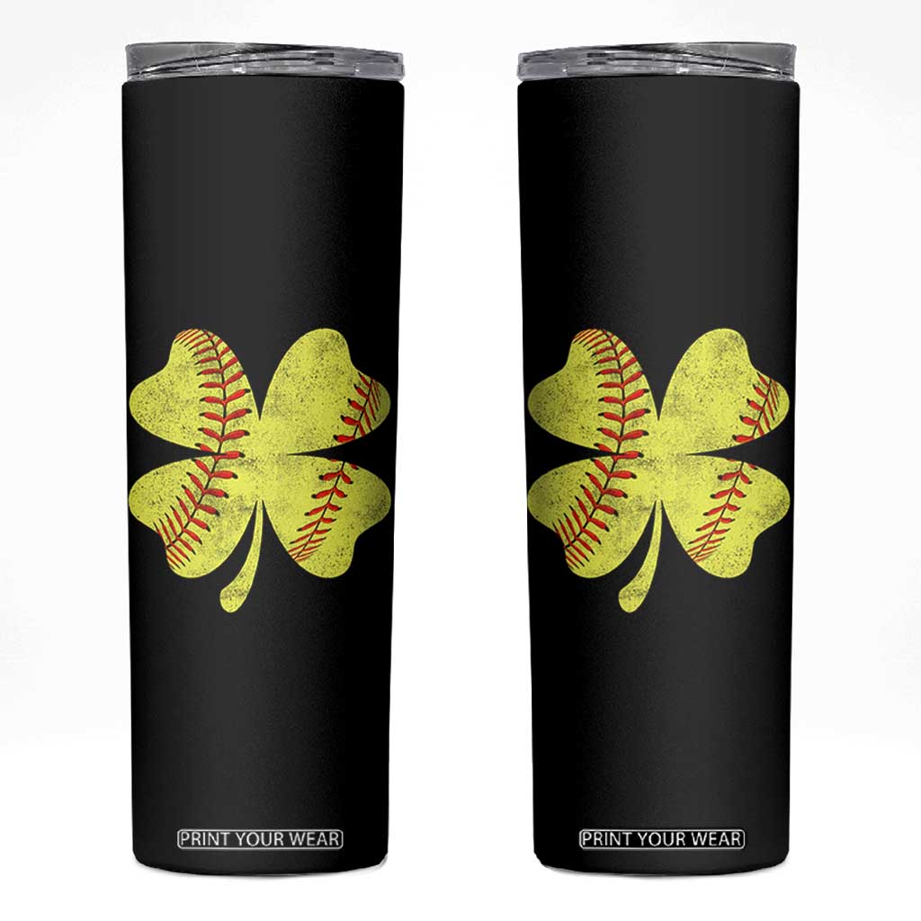 Softball St Patricks Day Irish Clover Sport Skinny Tumbler TS11 Black Print Your Wear