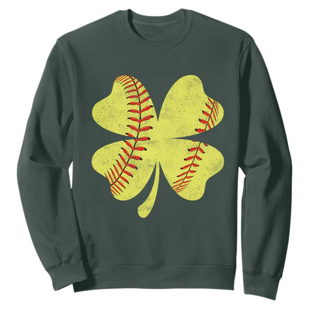 Softball St Patricks Day Irish Clover Sport Sweatshirt TS11 Dark Forest Green Print Your Wear