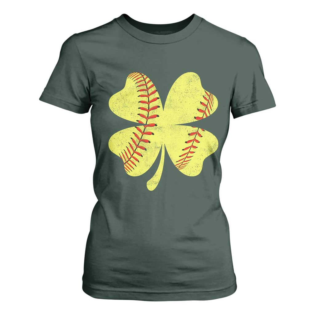 Softball St Patricks Day Irish Clover Sport T Shirt For Women TS11 Dark Forest Green Print Your Wear