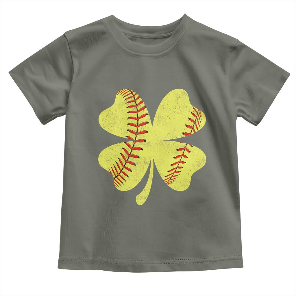 Softball St Patricks Day Irish Clover Sport Toddler T Shirt TS11 Military Green Print Your Wear
