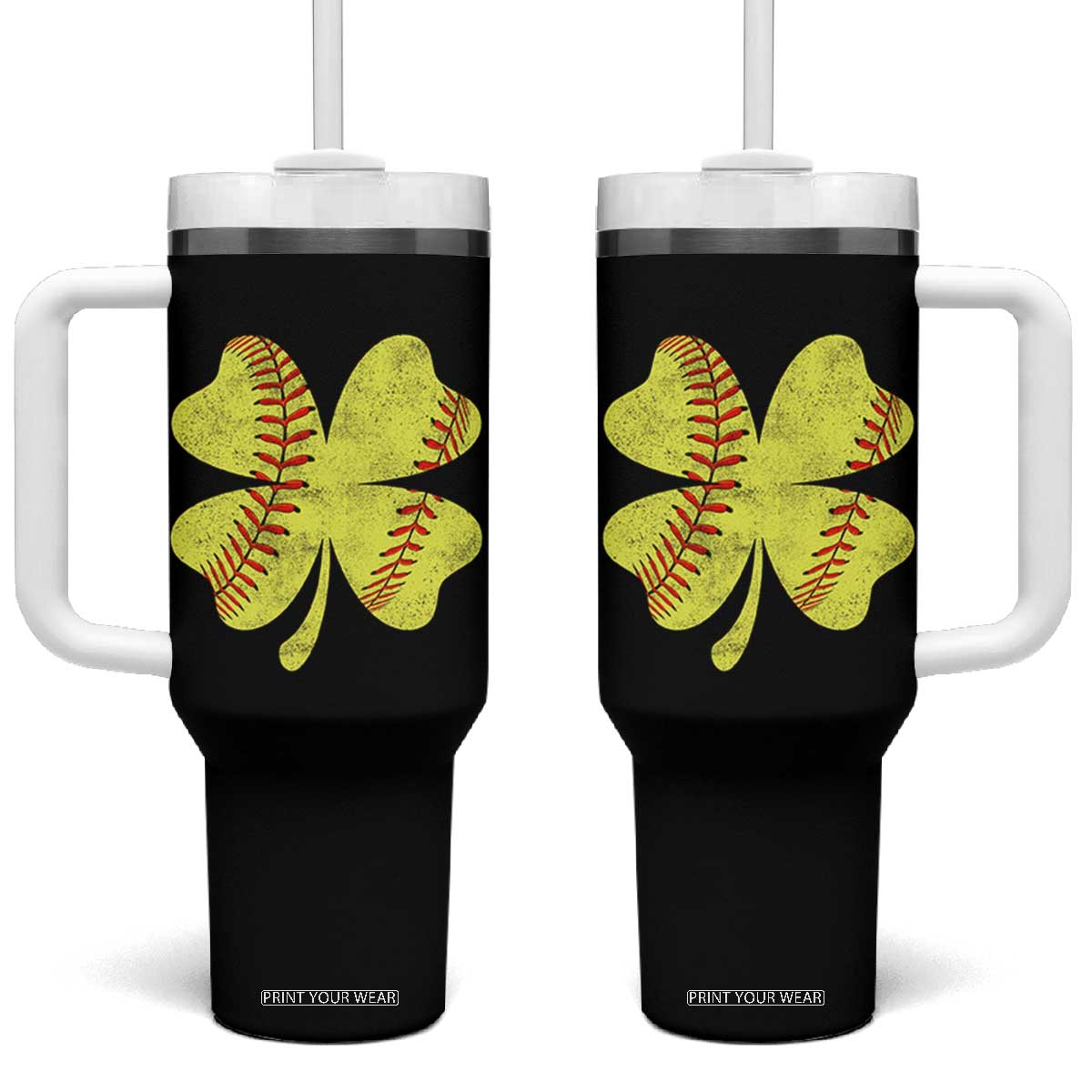 Softball St Patricks Day Irish Clover Sport Tumbler With Handle TS11 One Size: 40 oz Black Print Your Wear