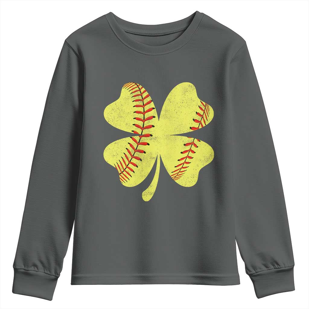 Softball St Patricks Day Irish Clover Sport Youth Sweatshirt TS11 Dark Heather Print Your Wear