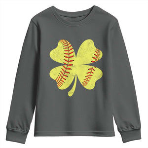 Softball St Patricks Day Irish Clover Sport Youth Sweatshirt TS11 Dark Heather Print Your Wear