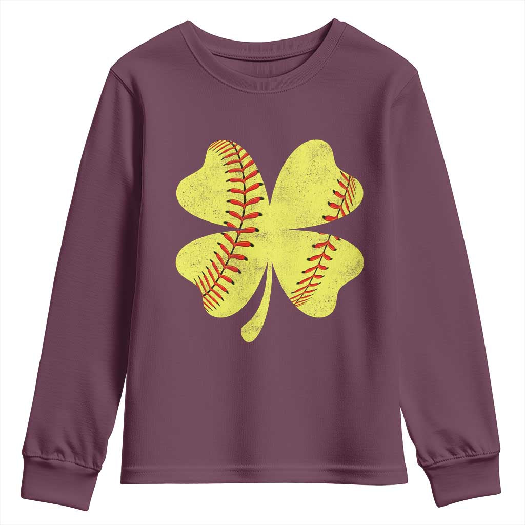 Softball St Patricks Day Irish Clover Sport Youth Sweatshirt TS11 Maroon Print Your Wear