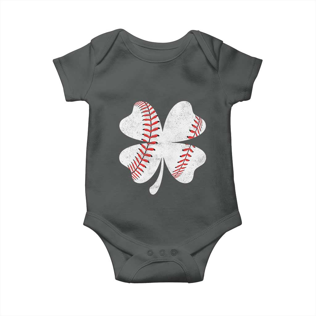 Funny Baseball St Patricks Day Vintage Clover Baby Onesie TS11 Dark Heather Print Your Wear