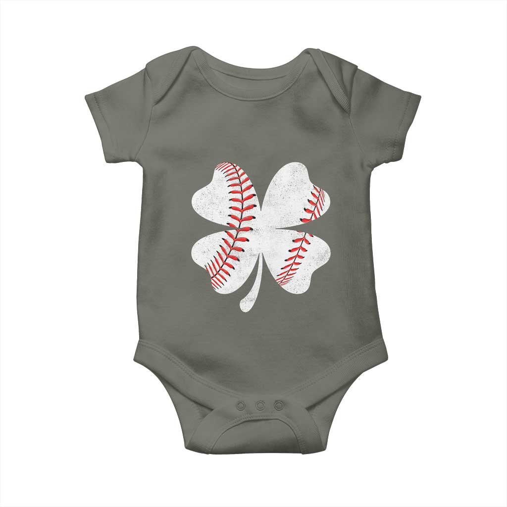 Funny Baseball St Patricks Day Vintage Clover Baby Onesie TS11 Military Green Print Your Wear