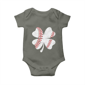 Funny Baseball St Patricks Day Vintage Clover Baby Onesie TS11 Military Green Print Your Wear