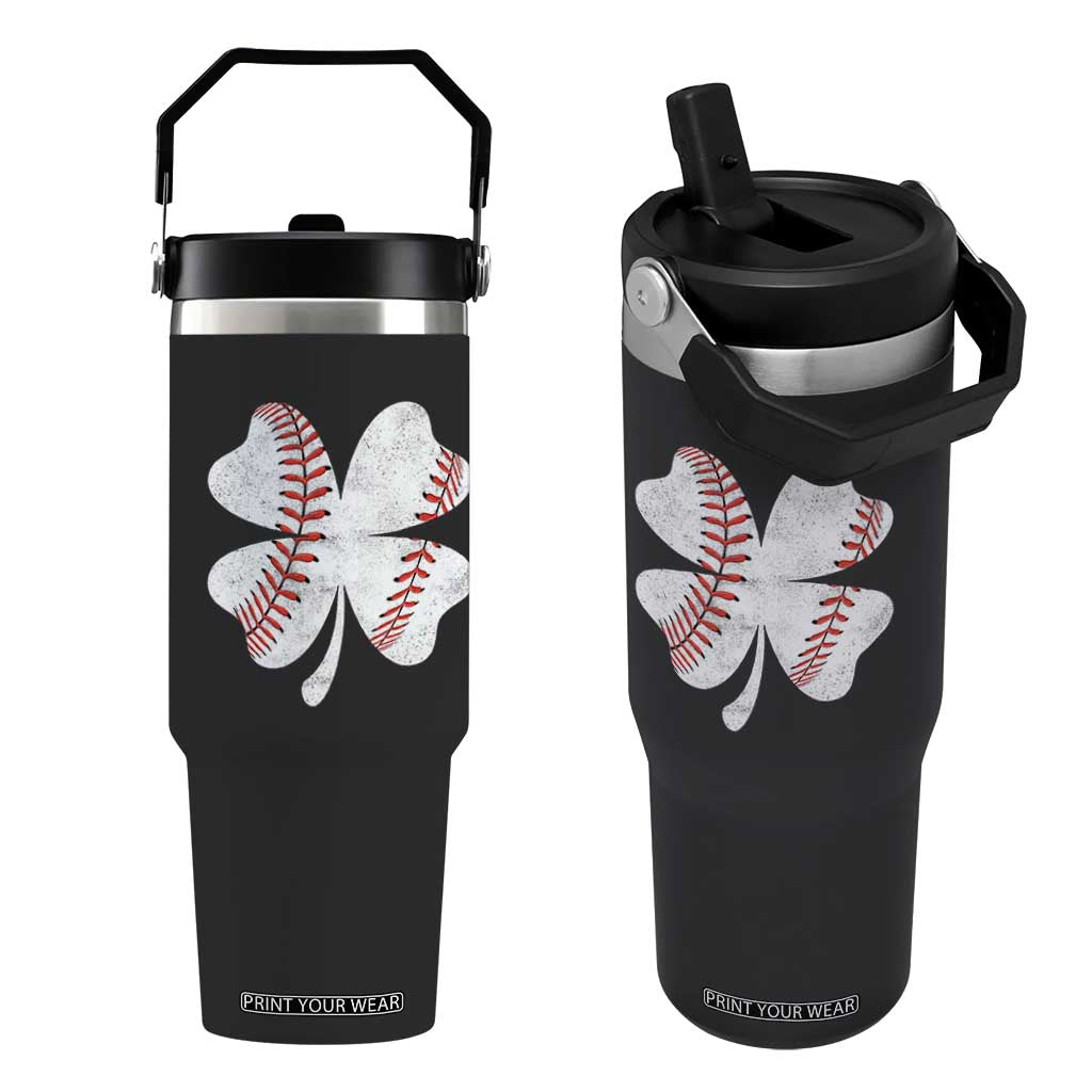 Funny Baseball St Patricks Day Vintage Clover Flip Straw Tumbler TS11 One Size: 30 oz Black Print Your Wear