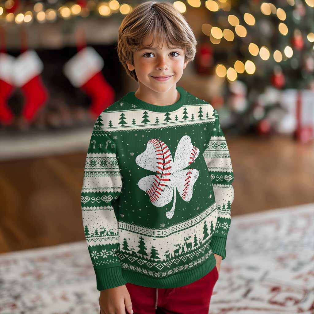 Funny Baseball St Patricks Day Vintage Clover Ugly Christmas Sweater TS11 Forest Green Beige Print Your Wear