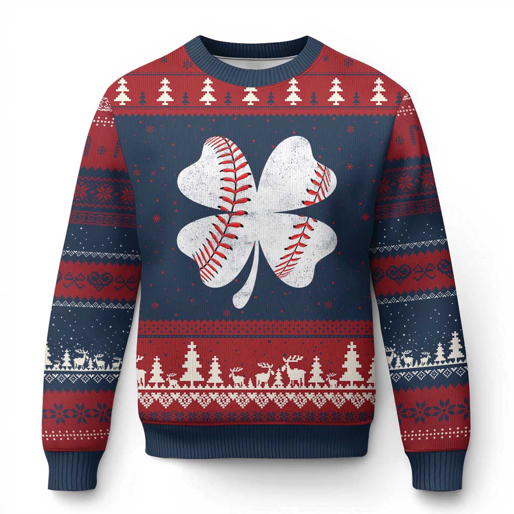Funny Baseball St Patricks Day Vintage Clover Ugly Christmas Sweater TS11 Navy Red Print Your Wear