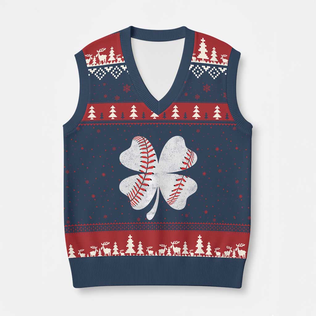 Funny Baseball St Patricks Day Vintage Clover V-Neck Knit Sweater Vest TS11 Navy Red Print Your Wear