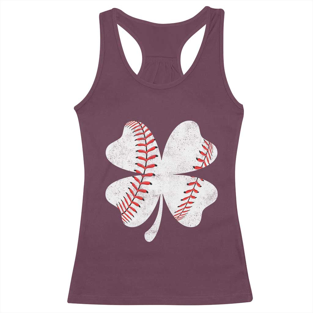 Funny Baseball St Patricks Day Vintage Clover Racerback Tank Top TS11 Maroon Print Your Wear