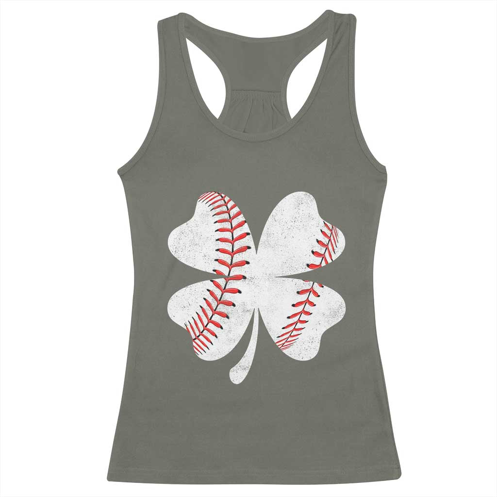 Funny Baseball St Patricks Day Vintage Clover Racerback Tank Top TS11 Military Green Print Your Wear