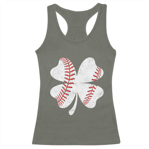 Funny Baseball St Patricks Day Vintage Clover Racerback Tank Top TS11 Military Green Print Your Wear