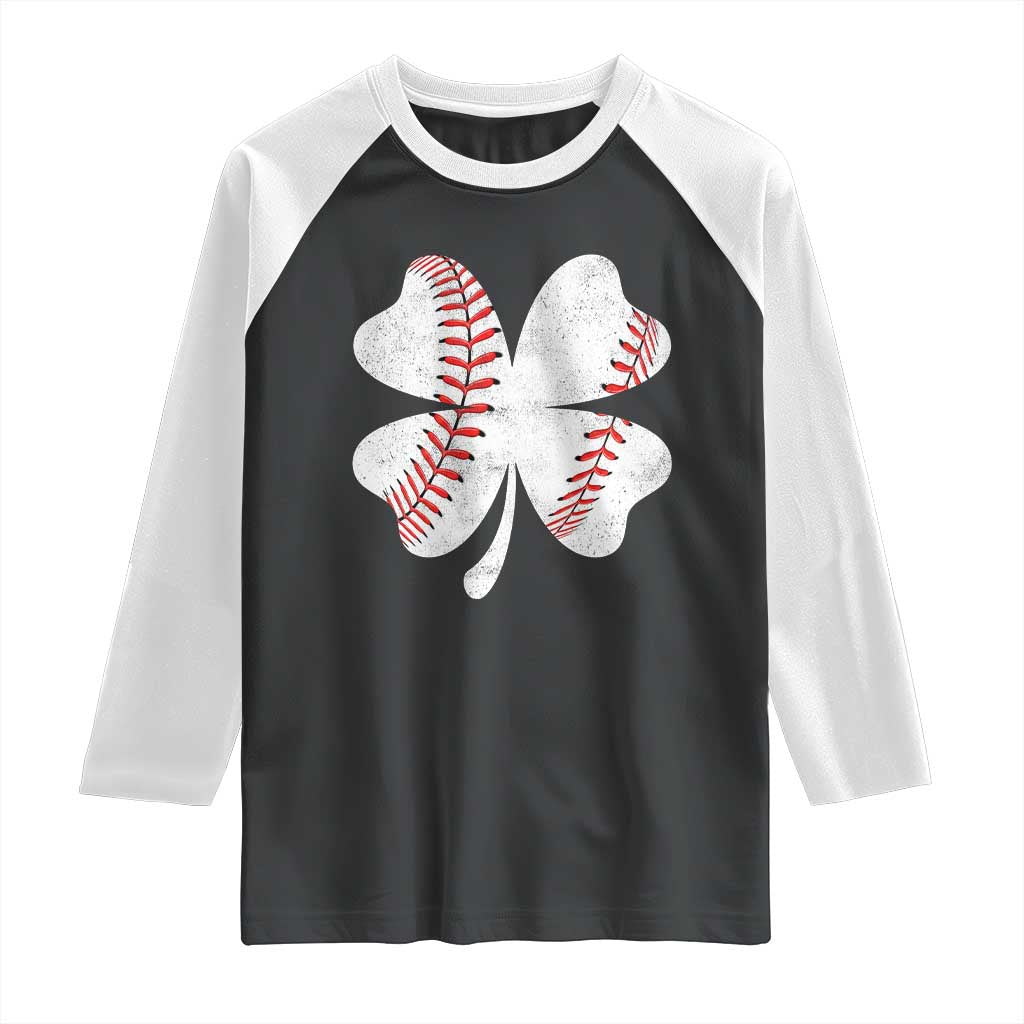 Funny Baseball St Patricks Day Vintage Clover Raglan Shirt TS11 Black White Print Your Wear