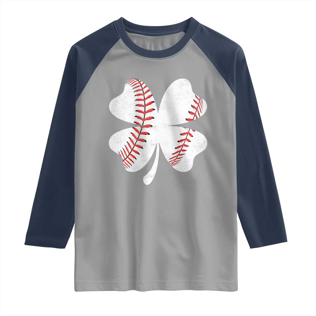 Funny Baseball St Patricks Day Vintage Clover Raglan Shirt TS11 Sport Gray Navy Print Your Wear
