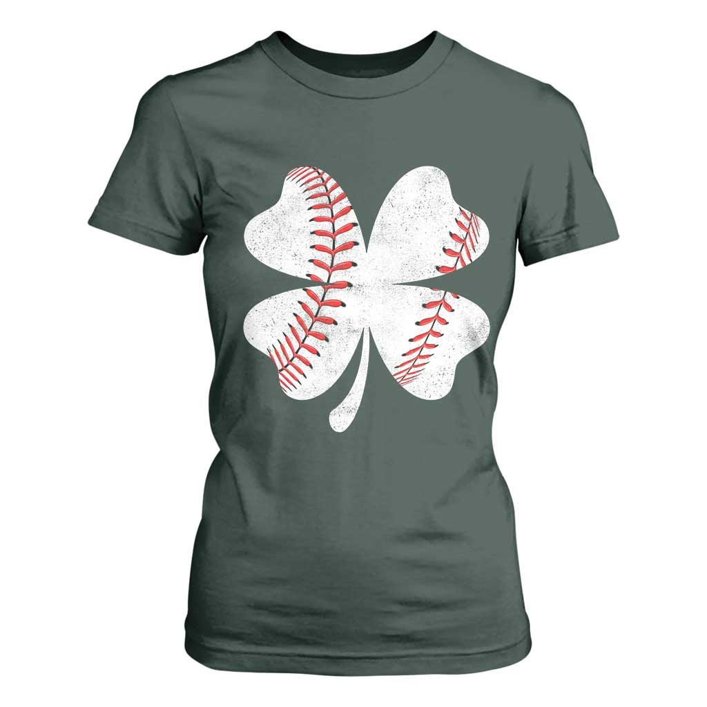 Funny Baseball St Patricks Day Vintage Clover T Shirt For Women TS11 Dark Forest Green Print Your Wear