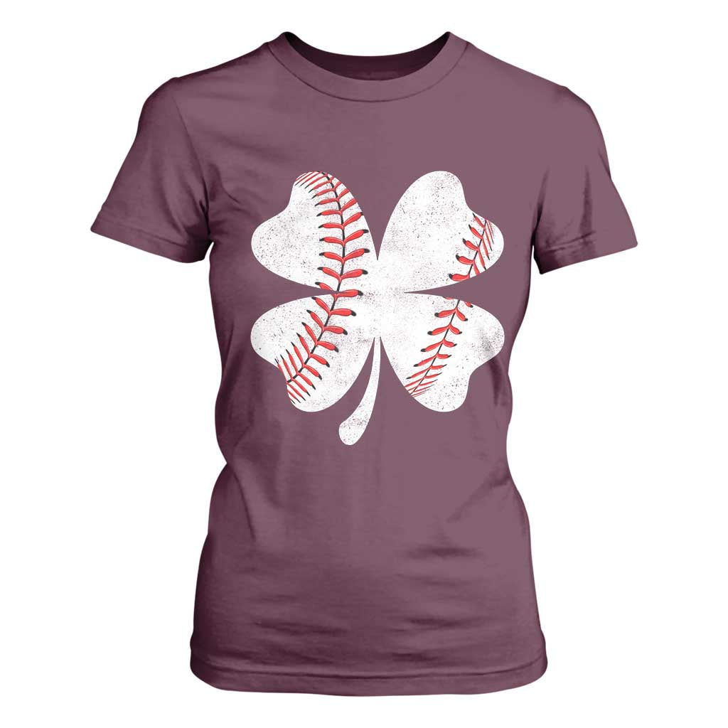 Funny Baseball St Patricks Day Vintage Clover T Shirt For Women TS11 Maroon Print Your Wear