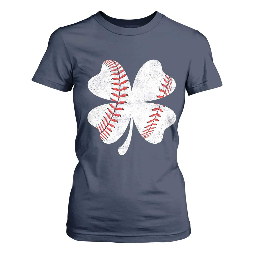 Funny Baseball St Patricks Day Vintage Clover T Shirt For Women TS11 Navy Print Your Wear