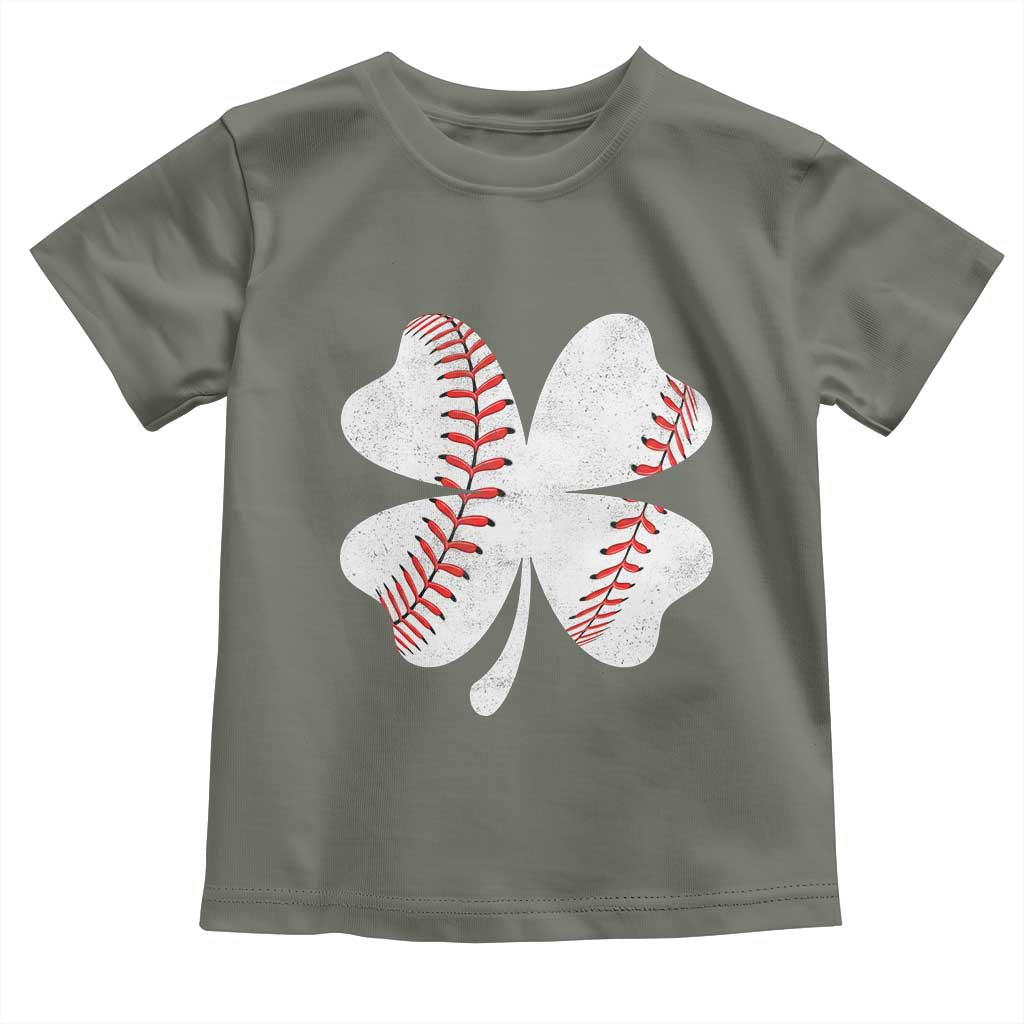 Funny Baseball St Patricks Day Vintage Clover Toddler T Shirt TS11 Military Green Print Your Wear