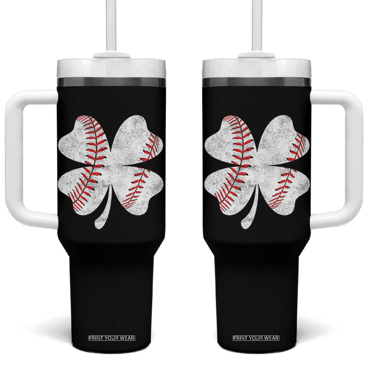Funny Baseball St Patricks Day Vintage Clover Tumbler With Handle TS11 One Size: 40 oz Black Print Your Wear