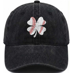 Funny Baseball St Patricks Day Vintage Clover Washed Cotton Baseball Cap TS11 Washed Cap Universal Fit Black Print Your Wear