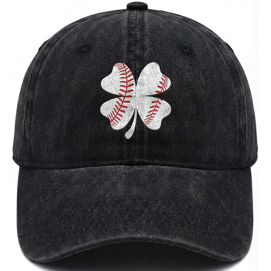 Funny Baseball St Patricks Day Vintage Clover Washed Cotton Baseball Cap TS11 Washed Cap Universal Fit Black Print Your Wear