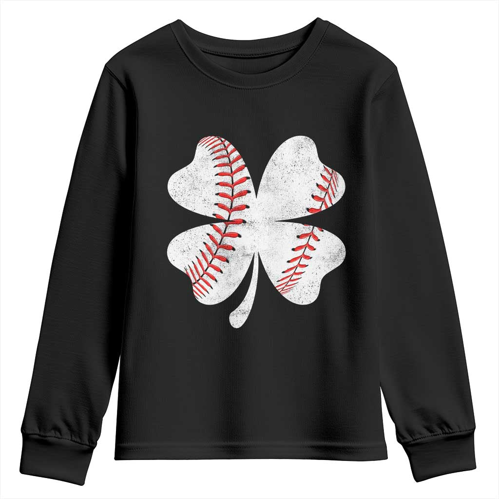 Funny Baseball St Patricks Day Vintage Clover Youth Sweatshirt TS11 Black Print Your Wear