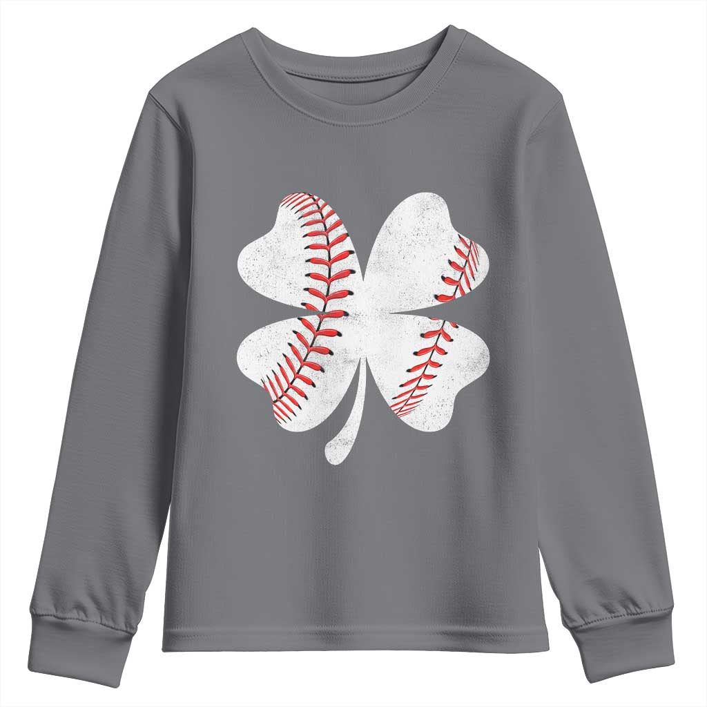 Funny Baseball St Patricks Day Vintage Clover Youth Sweatshirt TS11 Charcoal Print Your Wear