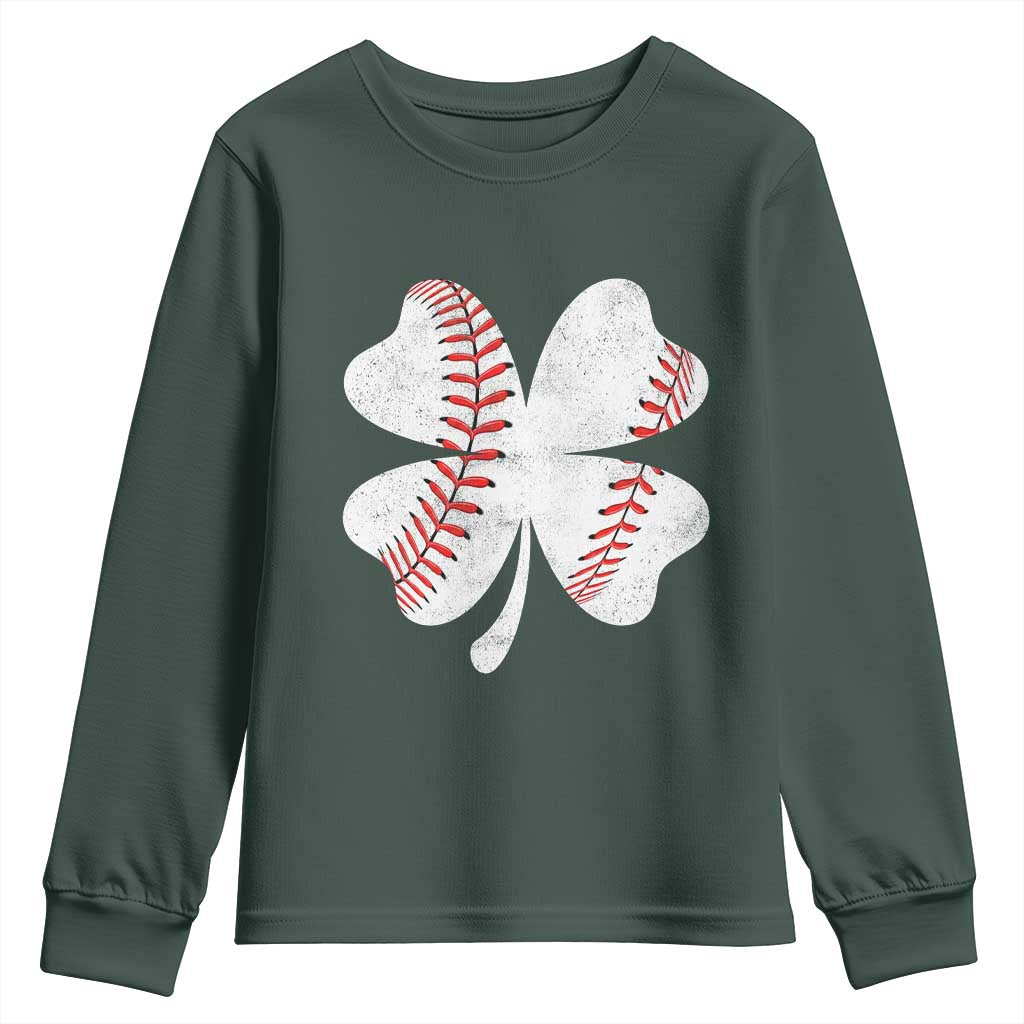 Funny Baseball St Patricks Day Vintage Clover Youth Sweatshirt TS11 Dark Forest Green Print Your Wear