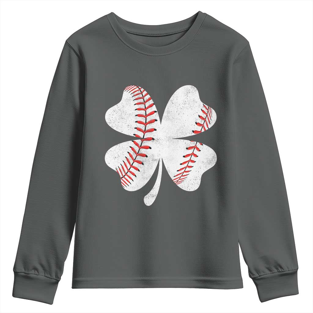 Funny Baseball St Patricks Day Vintage Clover Youth Sweatshirt TS11 Dark Heather Print Your Wear