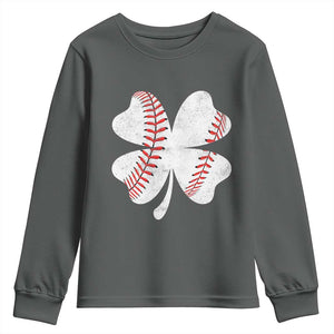 Funny Baseball St Patricks Day Vintage Clover Youth Sweatshirt TS11 Dark Heather Print Your Wear