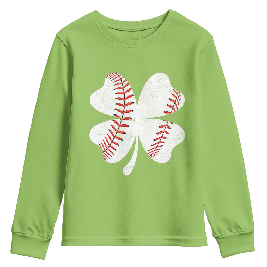 Funny Baseball St Patricks Day Vintage Clover Youth Sweatshirt TS11 Lime Print Your Wear