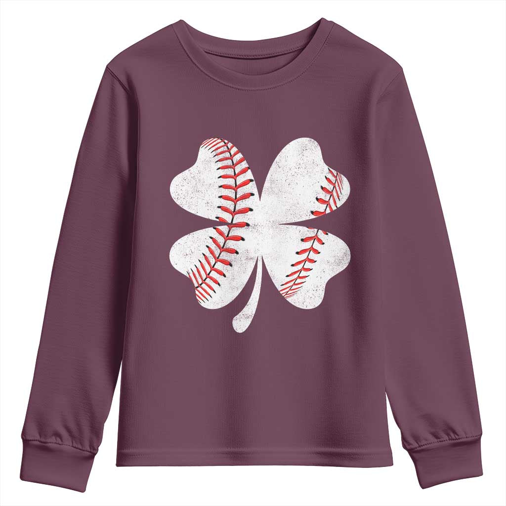 Funny Baseball St Patricks Day Vintage Clover Youth Sweatshirt TS11 Maroon Print Your Wear