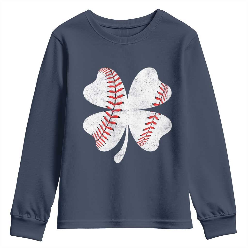 Funny Baseball St Patricks Day Vintage Clover Youth Sweatshirt TS11 Navy Print Your Wear