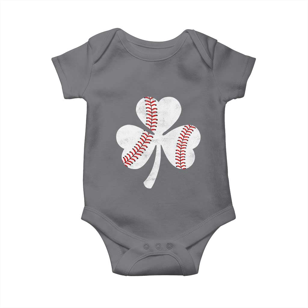 Funny Baseball St Patricks Day Distressed Shamrock Baby Onesie TS11 Charcoal Print Your Wear