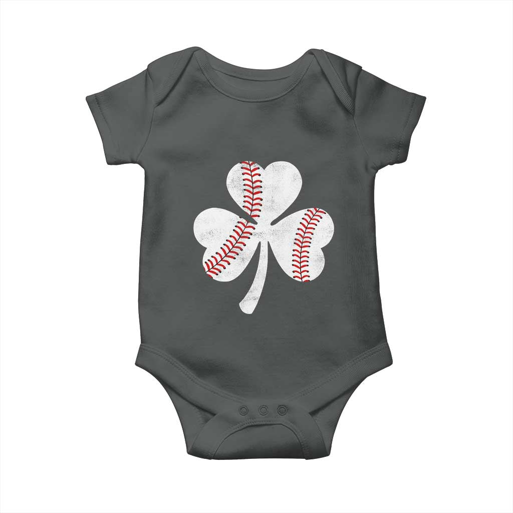 Funny Baseball St Patricks Day Distressed Shamrock Baby Onesie TS11 Dark Heather Print Your Wear