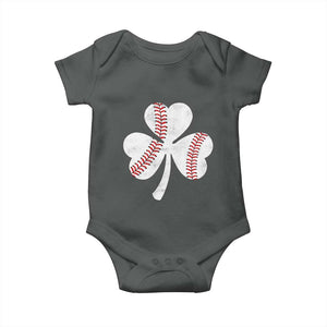 Funny Baseball St Patricks Day Distressed Shamrock Baby Onesie TS11 Dark Heather Print Your Wear