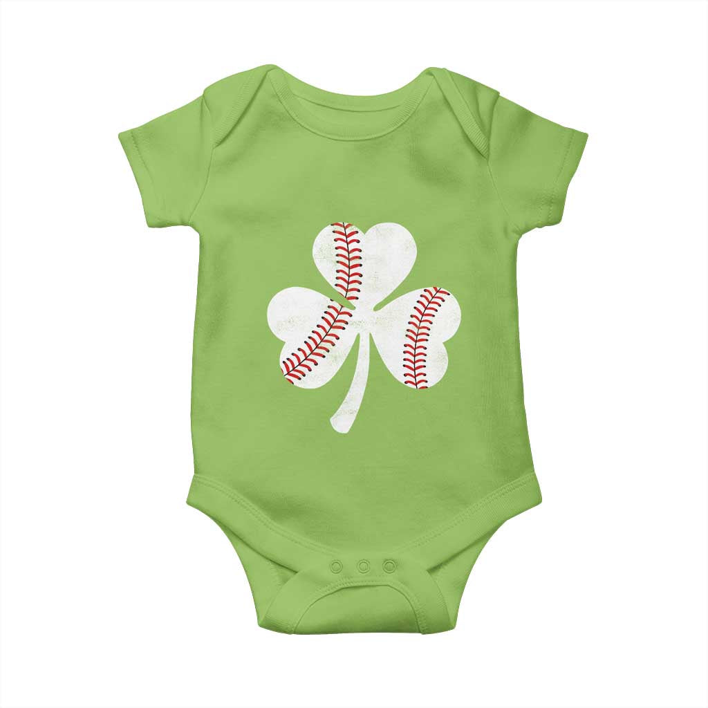 Funny Baseball St Patricks Day Distressed Shamrock Baby Onesie TS11 Lime Print Your Wear
