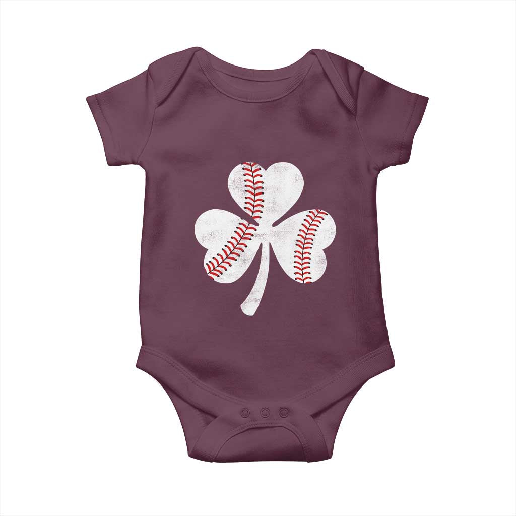 Funny Baseball St Patricks Day Distressed Shamrock Baby Onesie TS11 Maroon Print Your Wear