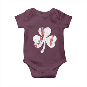Funny Baseball St Patricks Day Distressed Shamrock Baby Onesie TS11 Maroon Print Your Wear